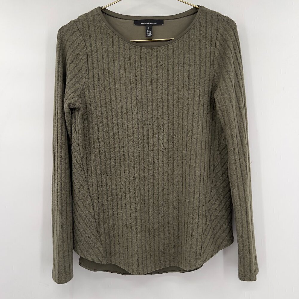 White House Black Market Women's Long Sleeve Cross Back Ribbed Top/Sweater S